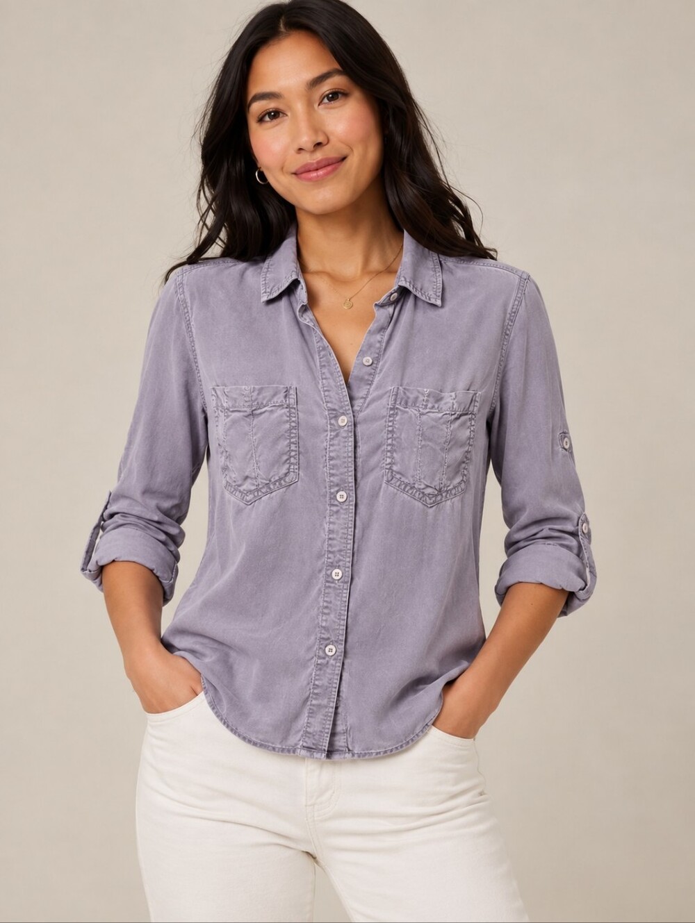 ❤️ ANTHROPOLOGIE CLOTH & STONE BUTTON DOWN CHAMBRAY TOP /SHIRT, XS